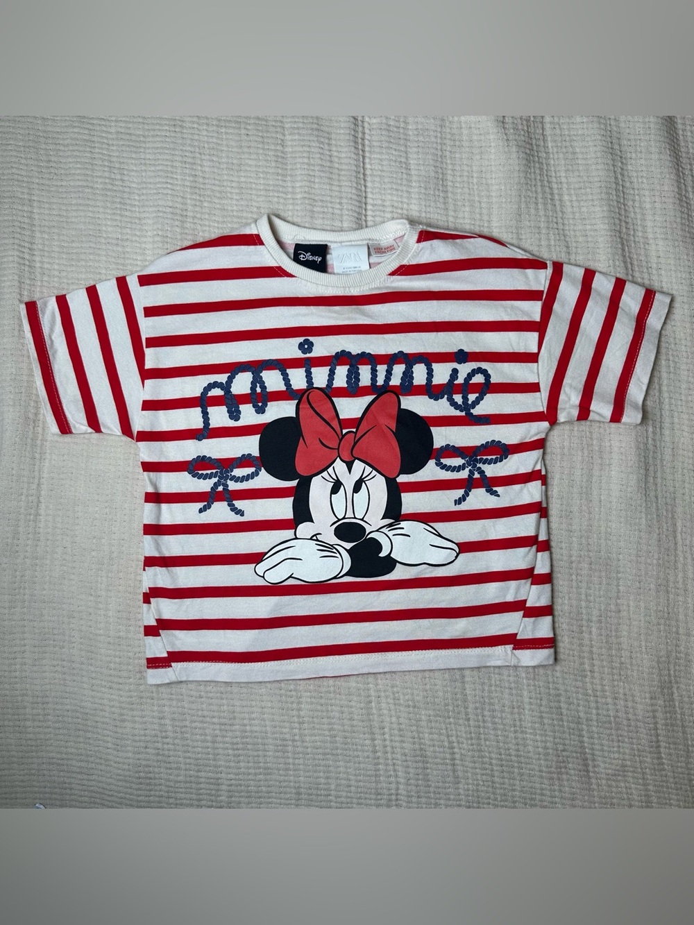 Zara Disney Minnie Mouse Girls Striped T-Shirt Red White Size 4Years